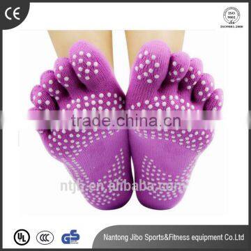 cotton anti slip indoor knitting cycling Massage Yoga five Fingers toe trampoline Pilates floor socks with Grip