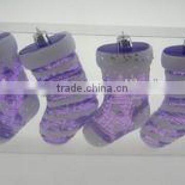 11cm purple transparent socks shape painted plastic christmas ornament