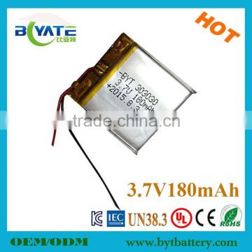 Factory Price UL CE 303030 3.7V180mAh Li ion Polymer Battery for Clothes