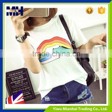 Rainbow mouth loose large size causal cotton women t-shirt