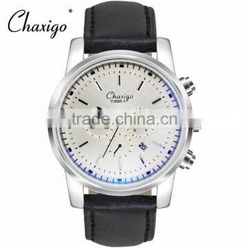 Factory custom logo fashion design leather strap quartz mens watch with chronograph