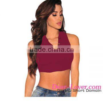 2016 Burgundy Mock Neck Sleeveless custom plain crop top xxx photos