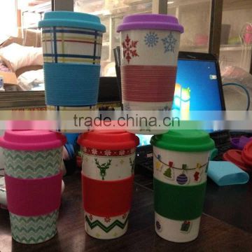 Hot sale porcelain handleless cup with silicon lid