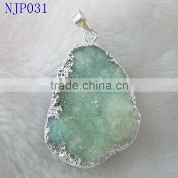 Drusy Quartz Pendant Silver Plated Jewelry-NJP031