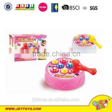 Hot sale cartoon cake whack a mole playing game with hammer,baby b/o whack-a- mole game toy,baby toy music toy
