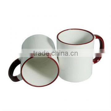 Factory wholesale sublimation mug handle & rim color mug