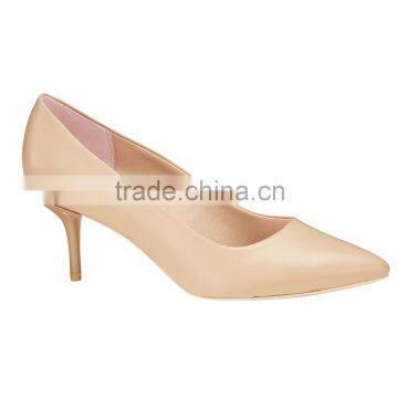 2016 High Fashion Pointed Toe Mid High Heel Classic Ladies Breatheable PU Lining Comfortable Nude Sheep Skin Pump Shoes