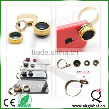 Newest design metal circular clip fisheye+wide-angle+macro 3in1 mini camera lens kit for iphone samsung htc lg xiaomi