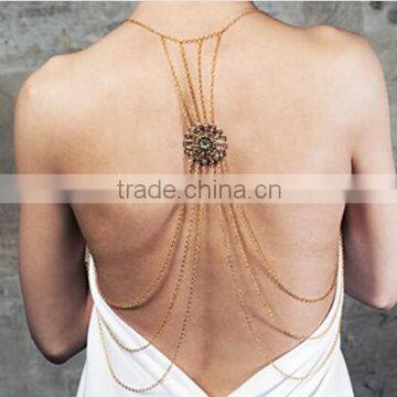 2016 Hot Selling Luxury Heavy Multilayer Back Ncklace Body Jewelry Sex Body Chain