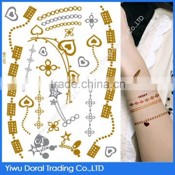 Eco-friendly Hot Sale Flash Tattoo Gold and Silver Temporary Water Tattoo Sticker