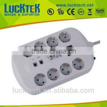 8WAY GERMANY EURO SOCKET POWER STRIP+RJ45+RJ11+TV function