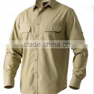 Men's Cotton Long Sleeve Work Shirt With Double Chest Flap Pockets photo-3