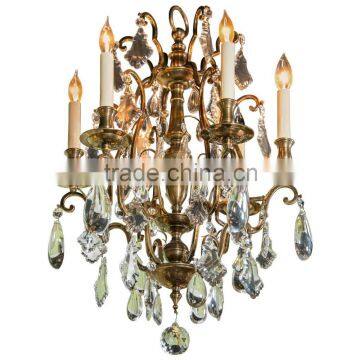 530-15 French Bronze and Crystal Six-Arm Chandelier, circa 1940s