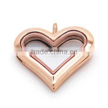 36mm magnetic open rose gold 316 stainless steel heart shaped lockets glass heart memory lockets floating hearts pendants LP9188