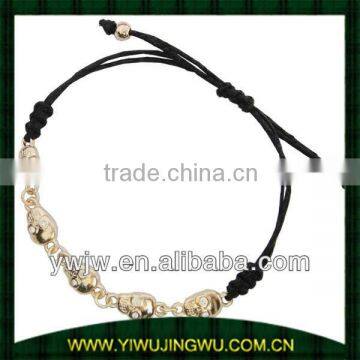 2013 fashion gold braided rope mens skull bracelets (JW-G1758)