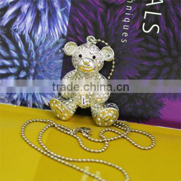 Shape of Bear Embedded Rhinestone Silver Necklace KSLN0013