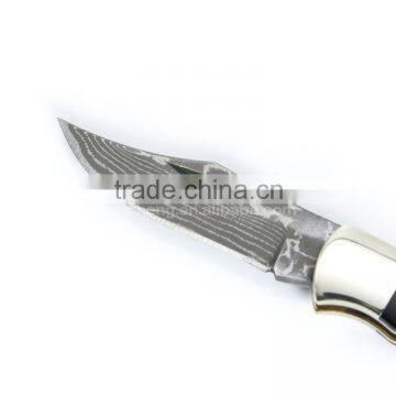 Damascus Folding Blade Knife Key Chain Mini Pocket Knife Horn and Bone Handle photo-3