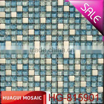 Blue glass mix white stone swimming pool mosaic tiles HG-815901