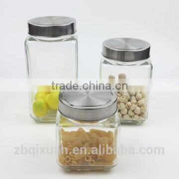 Outstanding Square Shape Glass Storage Jar with Metal Cover