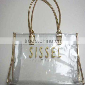 Lady with clear tote cosmetic bag waterproof beach bag