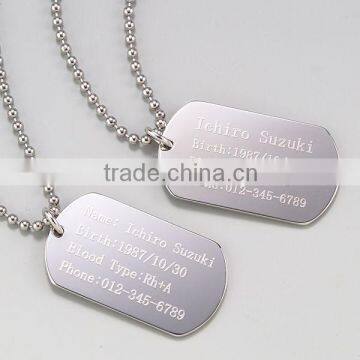 laser-engraved logo dog tags; stainless steel dog tag; long chian dog tags