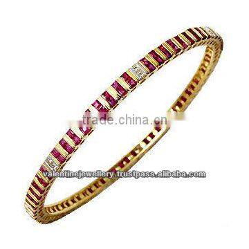 Diamond and ruby bangle bracelet in gold, Yellow gold gemstone bangles, Designer bangle in 18k gold