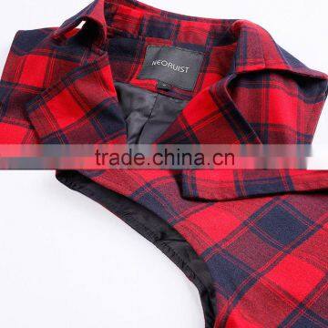 Woman Autumn Woven Vest Dress Female Big Plaid Sleeveless Wind Coat Femme Manteau 2016 photo-5
