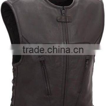 Men's Leather Full Length Zipper Vest