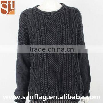 New Style Men Round Collar Long Sleeve Jumper Tops Unisex Christmas Cotton Free Pattern Machine Knit Sweater With Acid Wash