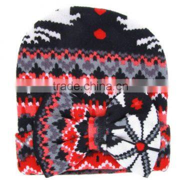 New Xmas Neonatal Baptism Cap Owl Stars Baby Hat Keep Warm Double Layer Beanie Hats Bow Knitted Cotton Caps photo-6