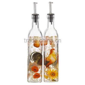 SINOGLASS 2 pcs 500ml square shape Mattina toscana decal glass oil and vinegar bottle jar