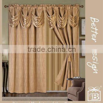 10 Minites Replied 2pcs Beige Jacquard Valance Fabric Home Curtains With Taffeta Backing And Tassels