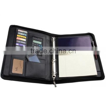 Zipper document bag leather briefcase with calculator