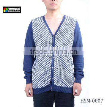 Fashion Jacquard Man Cardigan, V Neck Fancy Jacquard Cardigan