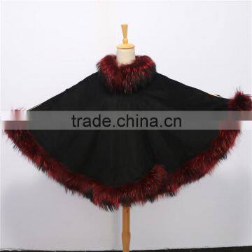 wholesale genuine cashmere cape with raccoon fur custom makeup cape