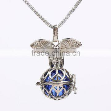 World Peace Sign Angel Wing Locket Box Cage Aromatherapy Essential Oil Diffuser Pendant Necklace