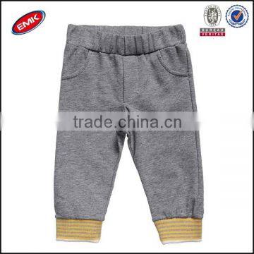 promotion soft cotton bulk grey child pants with yellow striped rib for boys