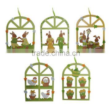 Easter Wooden rabbit /chook/flower /eggs printing window hanging ornaments for home decoration