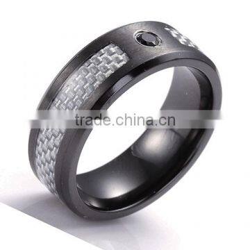 8mm Black Zirconium Ring With 5mm Grey Carbon Fiber Inlay
