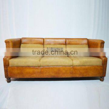 Leather Sofa, Aged Leather Suede Brown 3 Seater Sofa