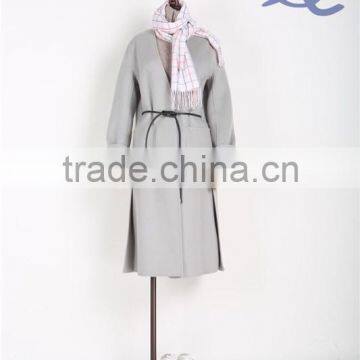 2017 new fashion women wool coat drawstring belt V neck double-face wool