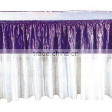 Beautiful elegant ruffled purple lace trim decorated fancy white ruffled chiffon wedding table coth