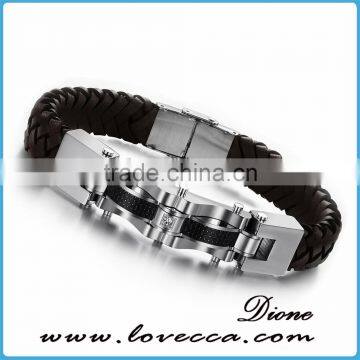 Wholesale stainless steel charm pu leather bracelet man