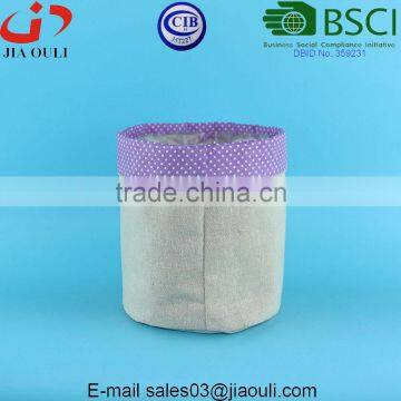 Popular Decorative Fabric Planter Bags Linen Plant Pot Cover With Purple Polka Dots Design photo-6