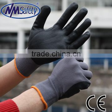 NMSAFETY 15 gauge grey liner black nitrile foam dotted gloves en388 4121 working glove