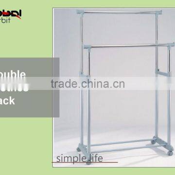 Laundry Room Adjustable 2 Tire Double Rolling Garment Rack Clothes Rack photo-2