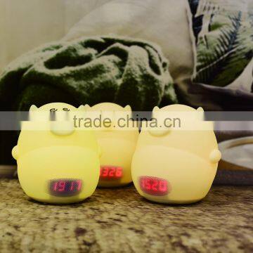 Portable Touch Sensor Rechargeable Cute Pig Silicone Led Alarm Clock Night Light photo-6