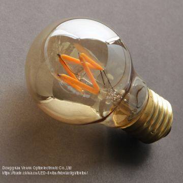 A55 LED filament light brown 6 filament wave bulb amber LED filament light