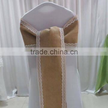 100% Natural Burlap Hessian Chair Sash With Lace Band at 2 Side for Rustic Wedding photo-5