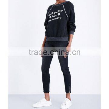 Wholesale Women Apparel Casual Long Sleeves Round Neck Ribbed Trims Jersey Sweatshirt(DQE0261T) photo-2